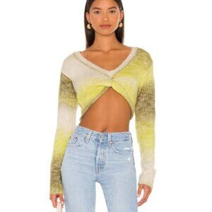 For Love & Lemons Celeste Twist Front Crop Sweater Size S Green